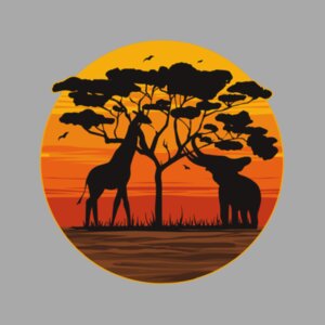 Elephant and Giraffe Sunset - High-Neck Fleece Sweater Design