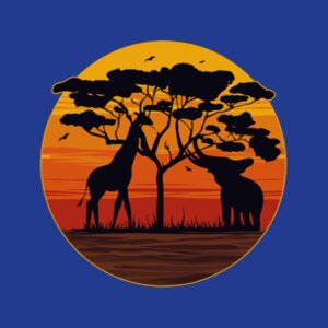 Elephant and Giraffe Sunset - Junior Long-sleeve T-shirt Design