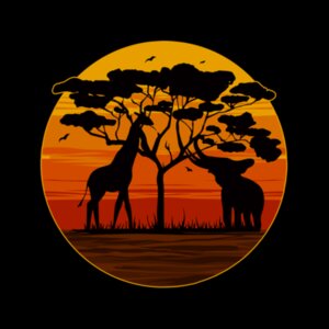 Elephant and Giraffe Sunset - Unisex Dri-Fit T-shirt  Design
