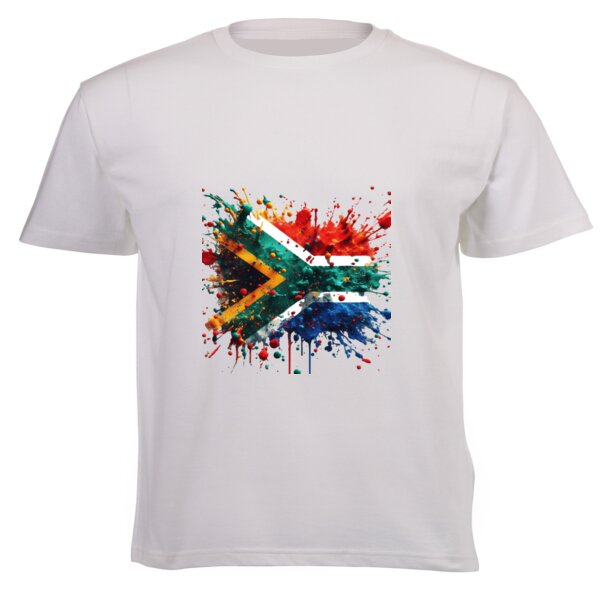 South African Flag - Paint Splatter 1 - Unisex Short-sleeve T-shirt 140g High quality DTG Thumbnail