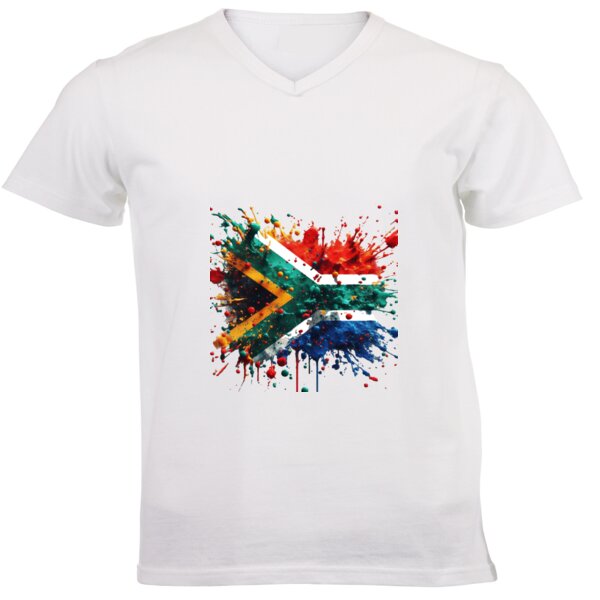 South African Flag - Paint Splatter 1 - Unisex V-Neck T-shirt 160g High Quality DTG Thumbnail