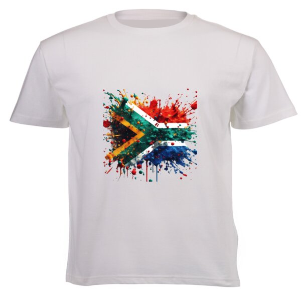 South African Flag - Paint Splatter 1 - Unisex Luxe Short-sleeve T-shirt - 220g High Quality DTG Thumbnail