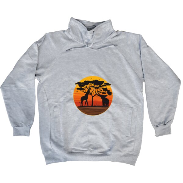 Elephant and Giraffe Sunset - High-Neck Fleece Sweater Thumbnail