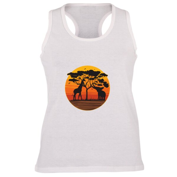 Elephant and Giraffe Sunset - Racer Back Thumbnail