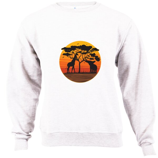 Elephant and Giraffe Sunset - Unisex Sweater  Thumbnail