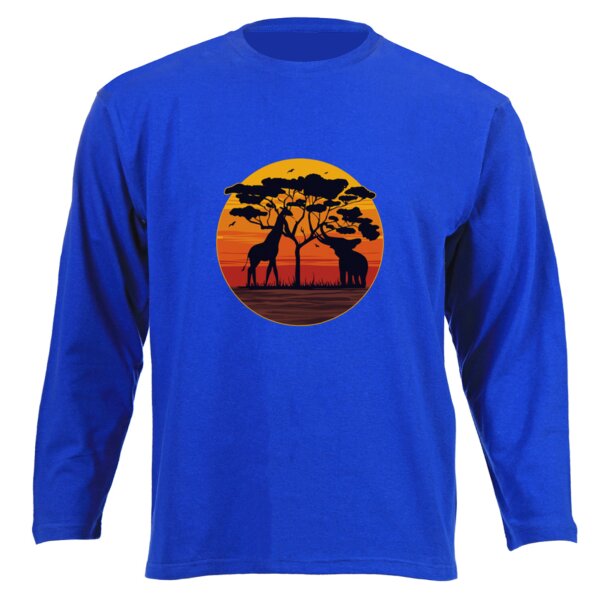 Elephant and Giraffe Sunset - Junior Long-sleeve T-shirt Thumbnail