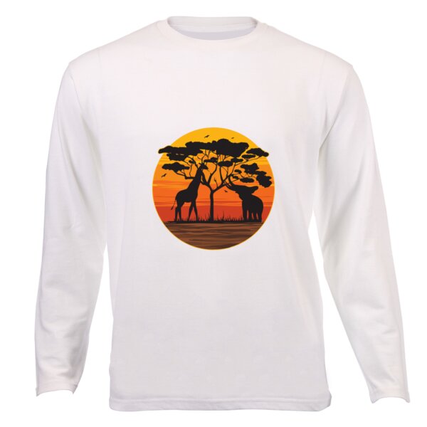 Elephant and Giraffe Sunset - Unisex Long-sleeve T-shirt Thumbnail
