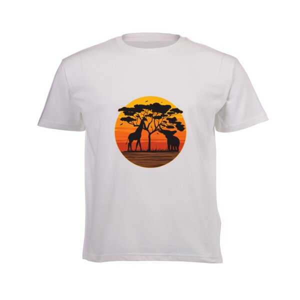 Elephant and Giraffe Sunset - Junior Short-sleeve T-shirt Thumbnail