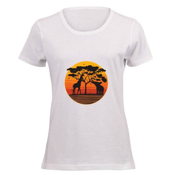 Elephant and Giraffe Sunset - Ladies Short-sleeve T-shirt  Thumbnail